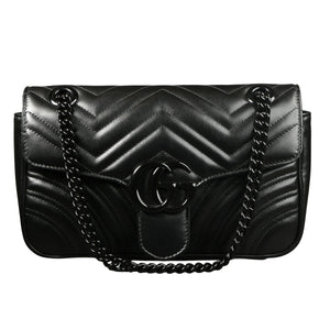 Preowned GUCCI GG Marmont Medium Leather Shoulder Bag Black | Luxe Again Maison 