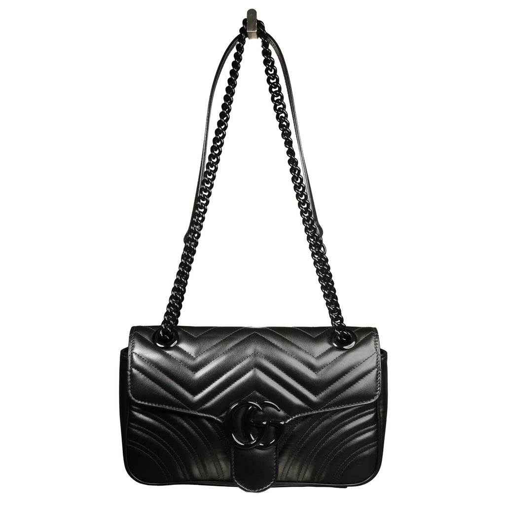 Preowned GUCCI GG Marmont Medium Leather Shoulder Bag Black | Luxe Again Maison 