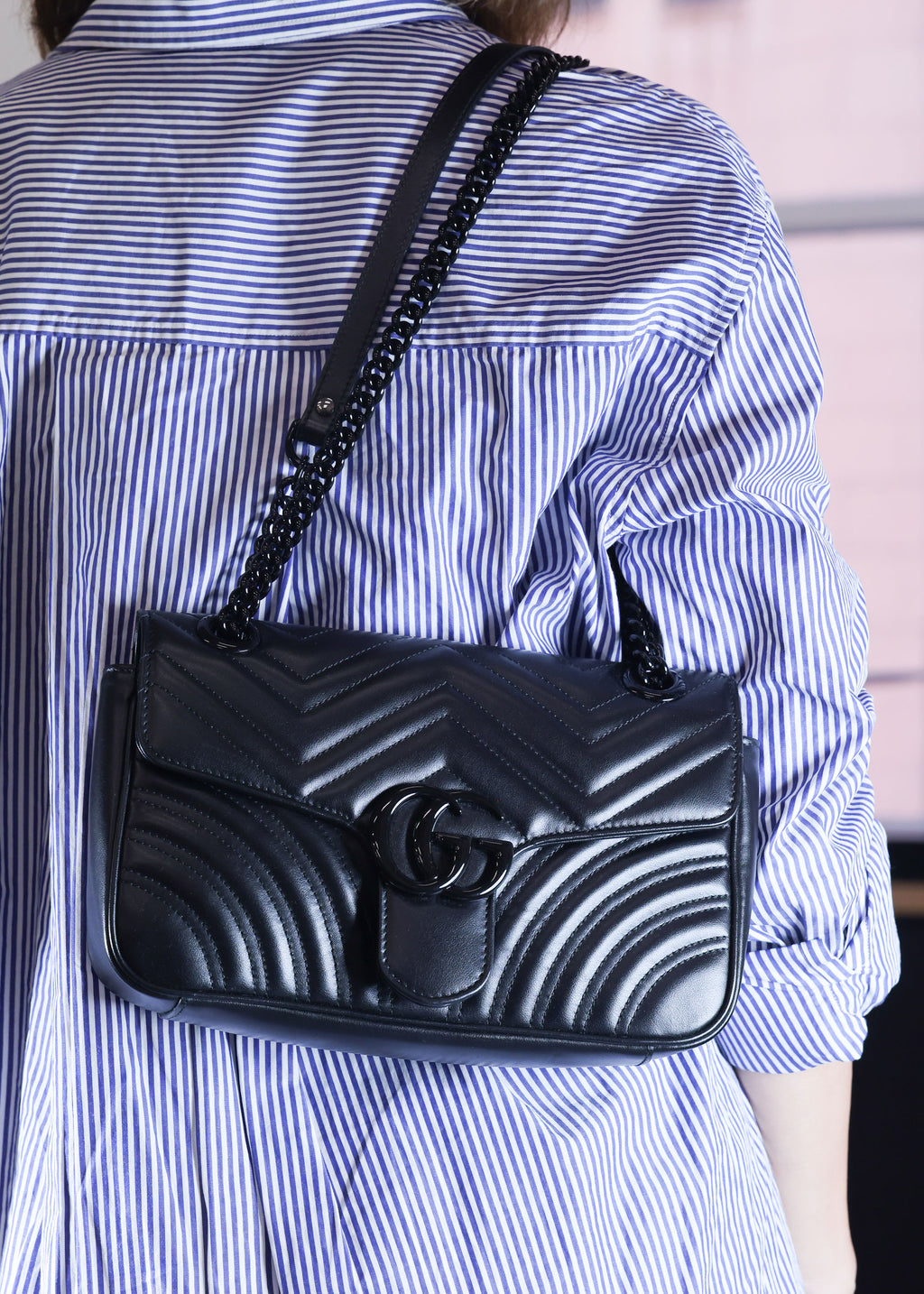 Preowned GUCCI GG Marmont Medium Leather Shoulder Bag Black | Luxe Again Maison 