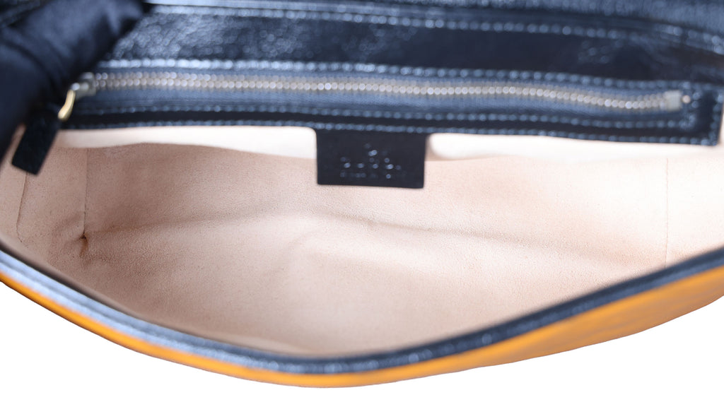 Preowned GUCCI GG Marmont Medium Leather Shoulder Bag Black x Orange | Luxe Again Maison