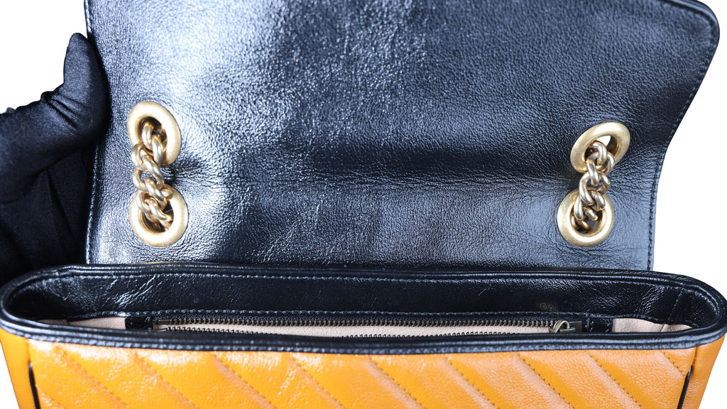 Preowned GUCCI GG Marmont Medium Leather Shoulder Bag Black x Orange | Luxe Again Maison