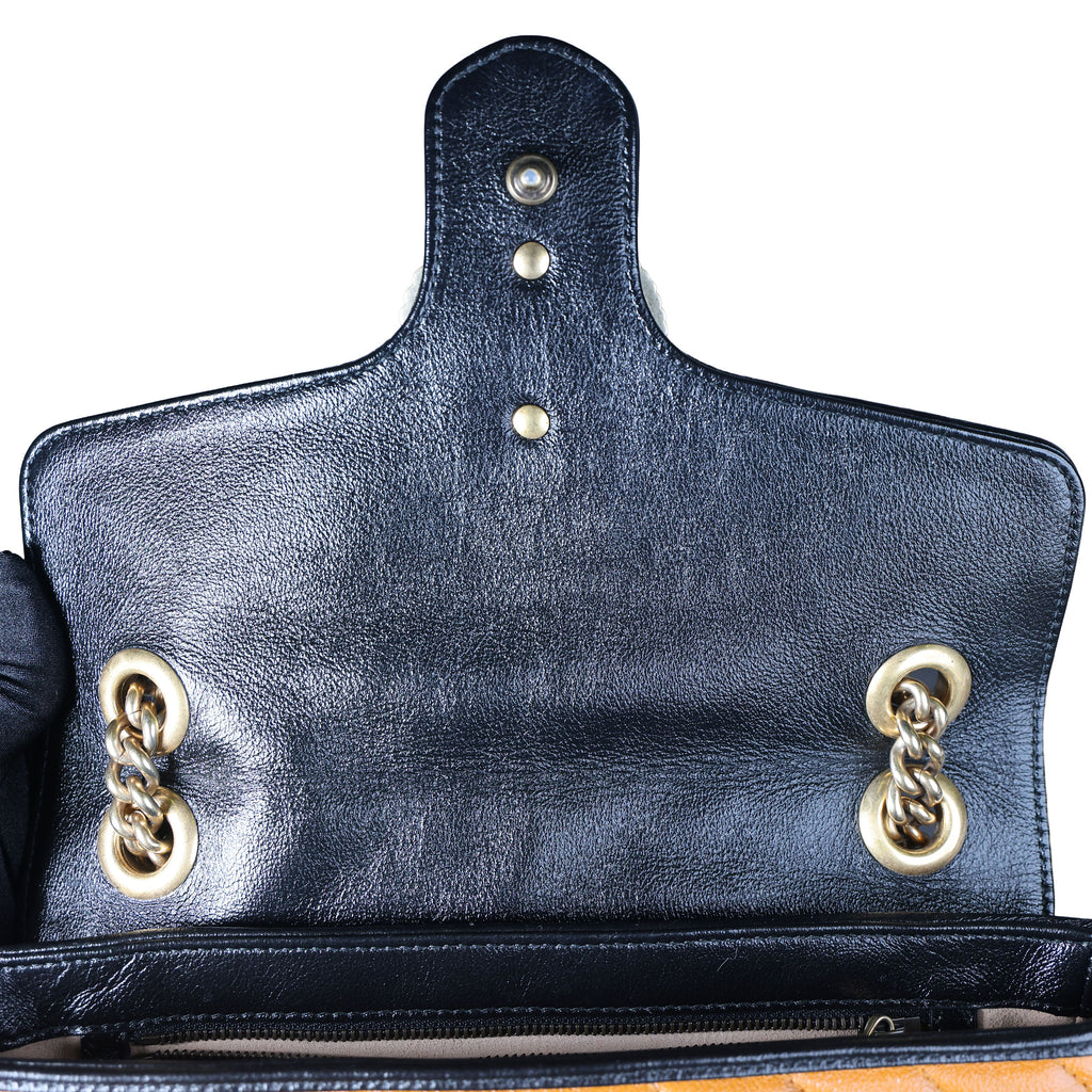 Preowned GUCCI GG Marmont Medium Leather Shoulder Bag Black x Orange | Luxe Again Maison