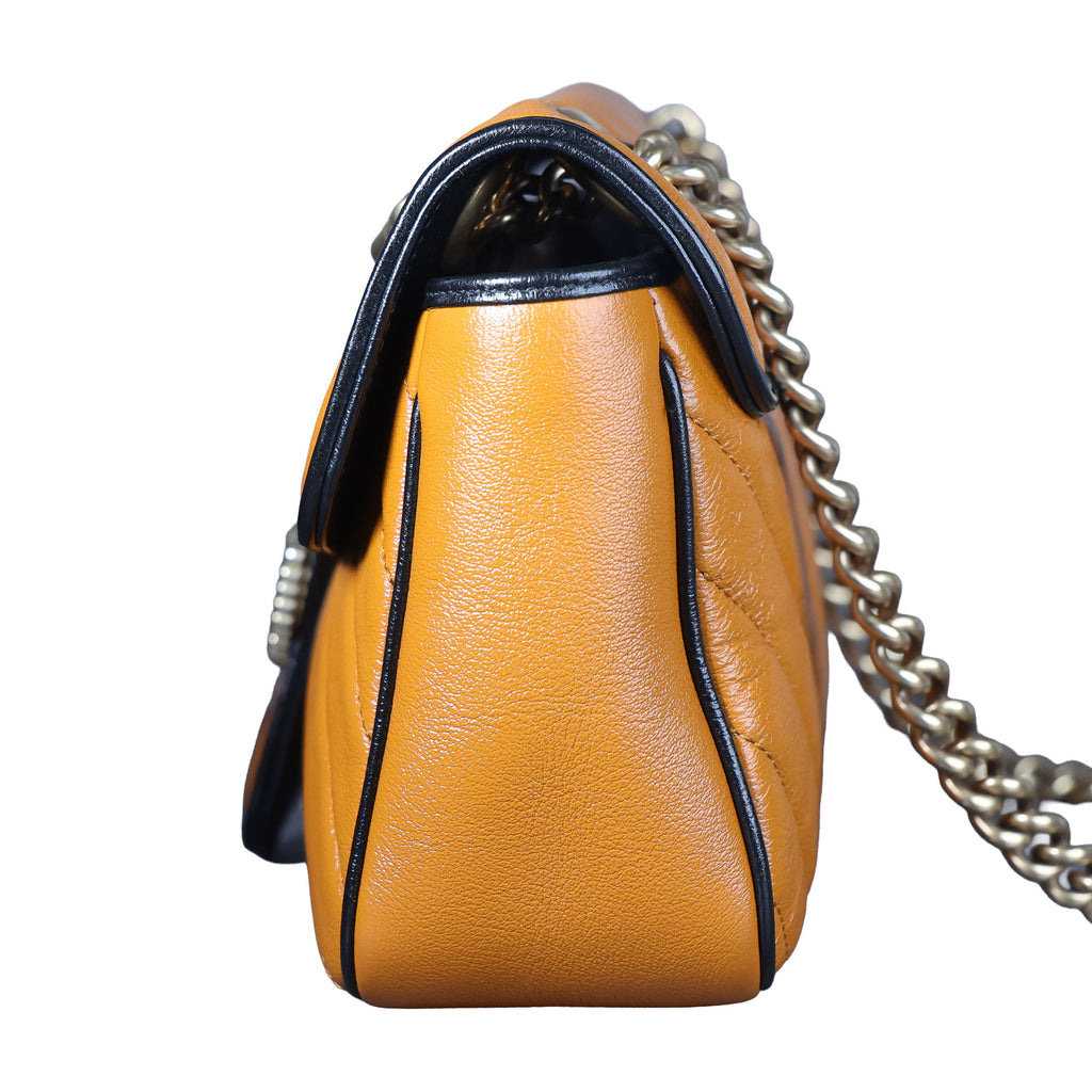 Preowned GUCCI GG Marmont Medium Leather Shoulder Bag Black x Orange | Luxe Again Maison
