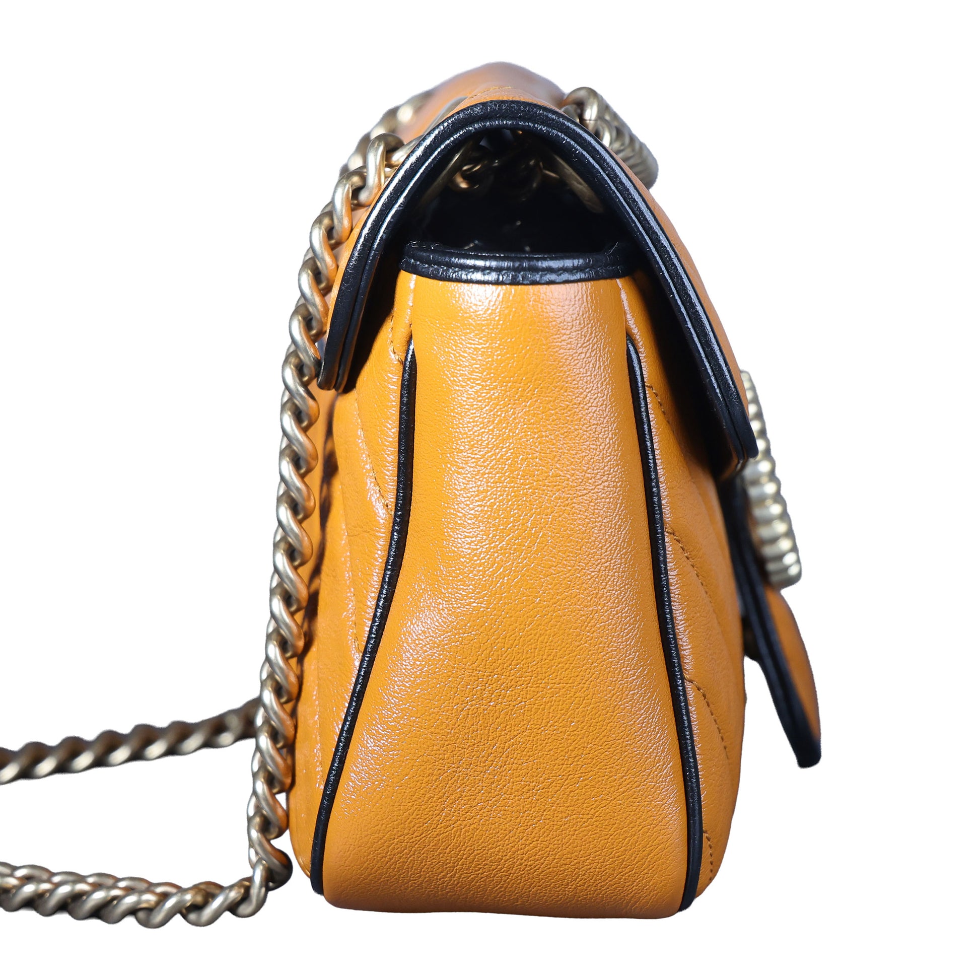 Preowned GUCCI GG Marmont Medium Leather Shoulder Bag Black x Orange | Luxe Again Maison