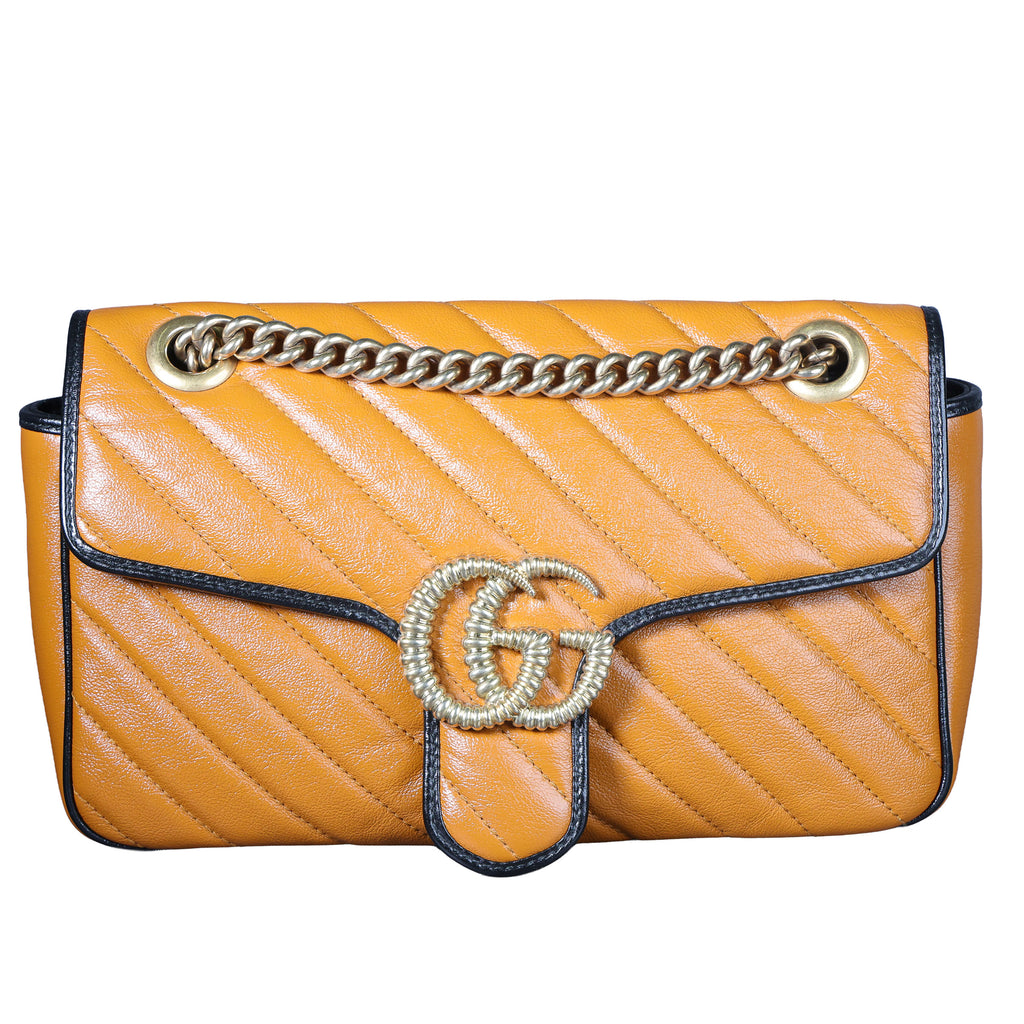 Preowned GUCCI GG Marmont Medium Leather Shoulder Bag Black x Orange | Luxe Again Maison