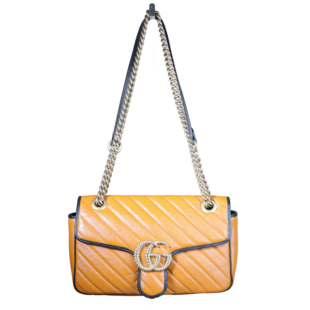 Preowned GUCCI GG Marmont Medium Leather Shoulder Bag Black x Orange | Luxe Again Maison