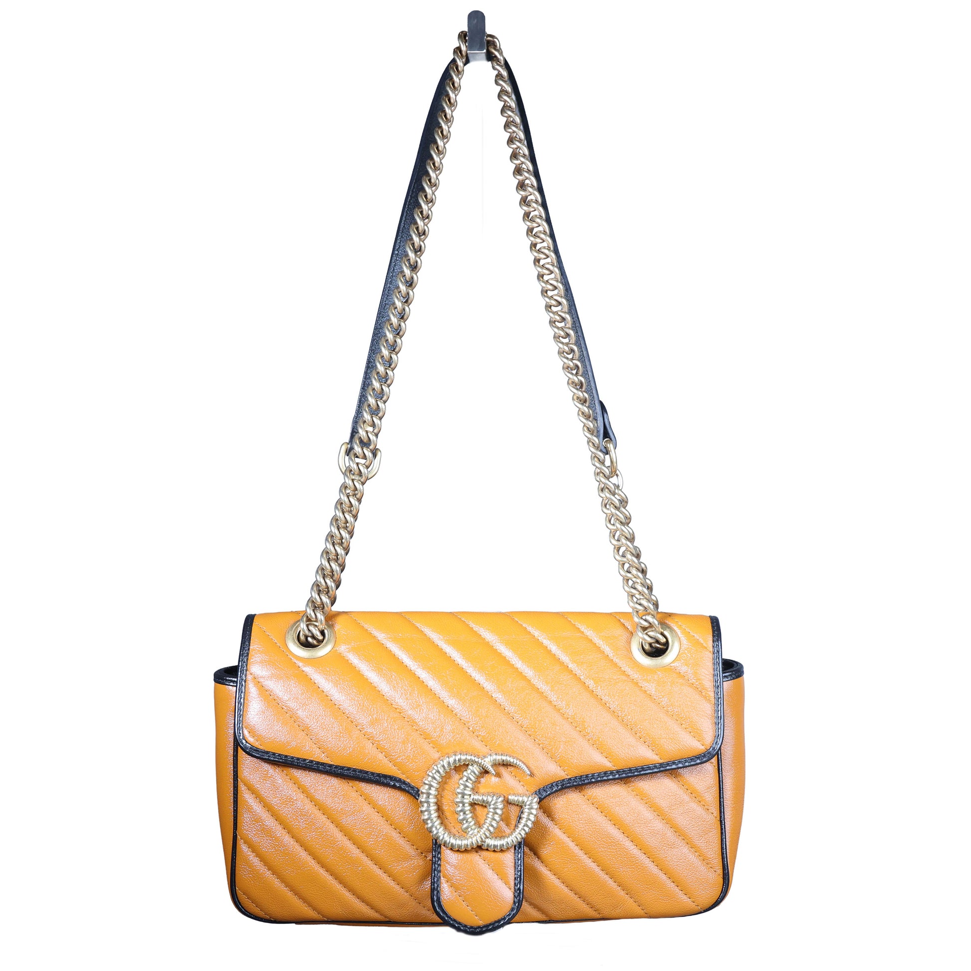 Preowned GUCCI GG Marmont Medium Leather Shoulder Bag Black x Orange | Luxe Again Maison