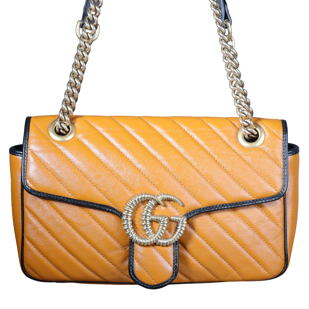 Preowned GUCCI GG Marmont Medium Leather Shoulder Bag Black x Orange | Luxe Again Maison