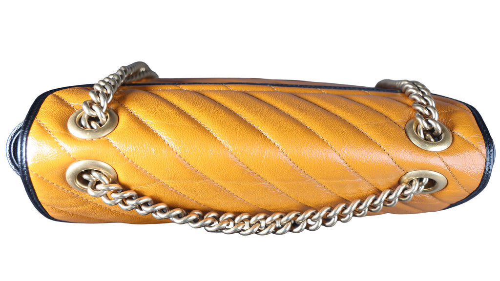 Preowned GUCCI GG Marmont Medium Leather Shoulder Bag Black x Orange | Luxe Again Maison