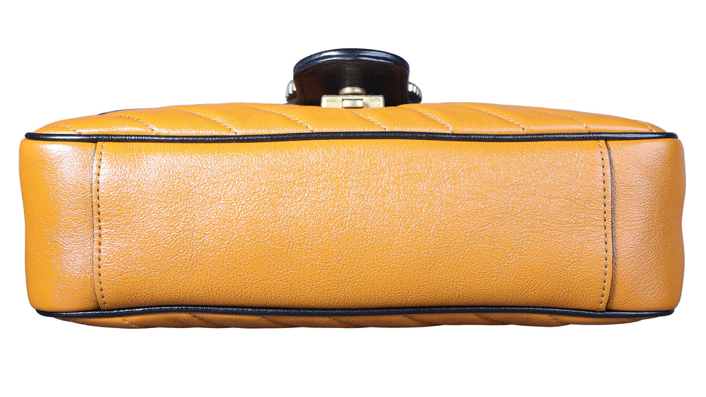 Preowned GUCCI GG Marmont Medium Leather Shoulder Bag Black x Orange | Luxe Again Maison