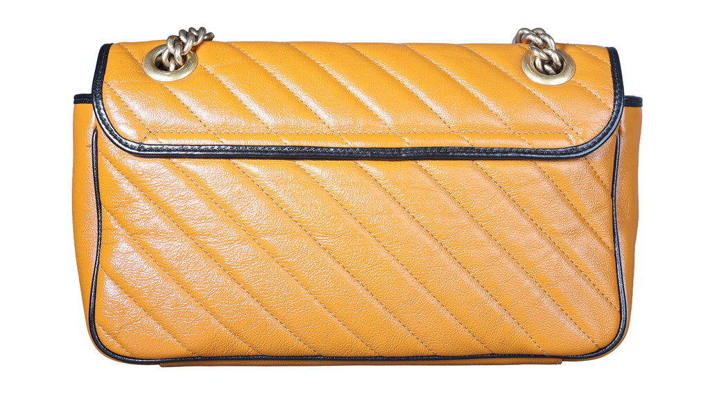 Preowned GUCCI GG Marmont Medium Leather Shoulder Bag Black x Orange | Luxe Again Maison