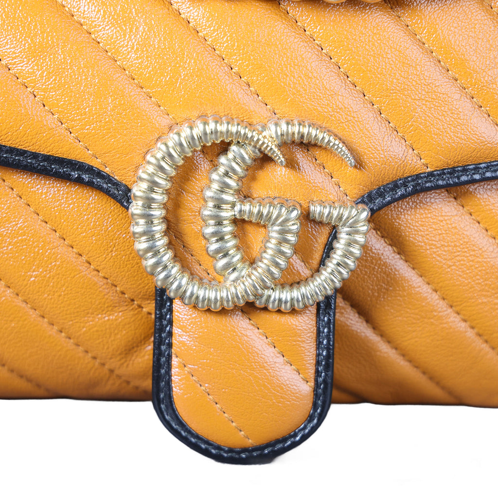 Preowned GUCCI GG Marmont Medium Leather Shoulder Bag Black x Orange | Luxe Again Maison