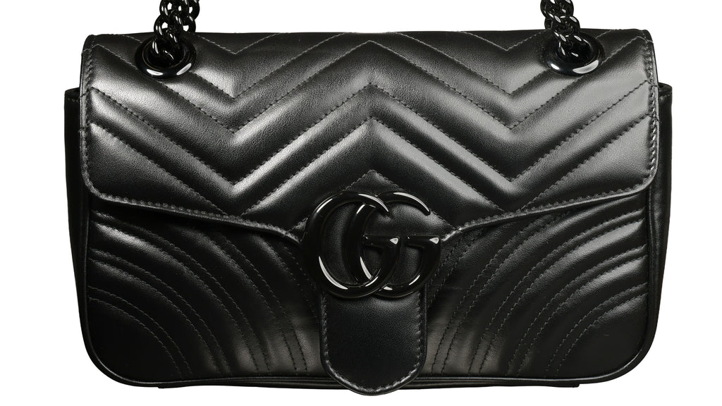 Preowned GUCCI GG Marmont Medium Leather Shoulder Bag Black | Luxe Again Maison 