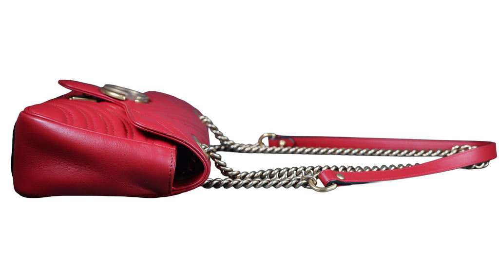 Preowned GUCCI GG Marmont Medium Leather Shoulder Bag Red | Luxe Again Maison