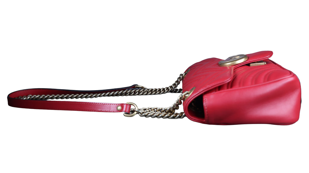 Preowned GUCCI GG Marmont Medium Leather Shoulder Bag Red | Luxe Again Maison