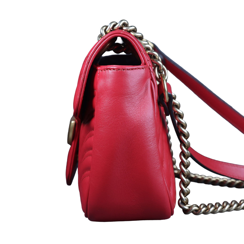 Preowned GUCCI GG Marmont Medium Leather Shoulder Bag Red | Luxe Again Maison