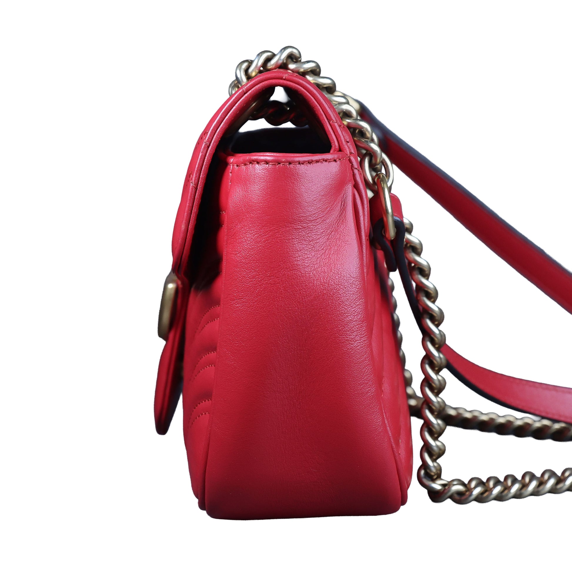 Preowned GUCCI GG Marmont Medium Leather Shoulder Bag Red | Luxe Again Maison