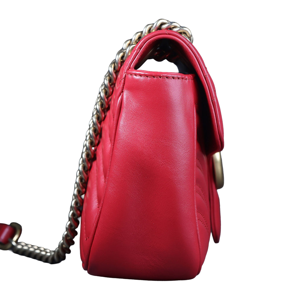 Preowned GUCCI GG Marmont Medium Leather Shoulder Bag Red | Luxe Again Maison