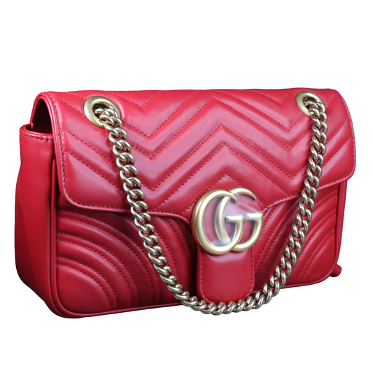 Preowned GUCCI GG Marmont Medium Leather Shoulder Bag Red | Luxe Again Maison