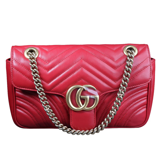 Preowned GUCCI GG Marmont Medium Leather Shoulder Bag Red | Luxe Again Maison