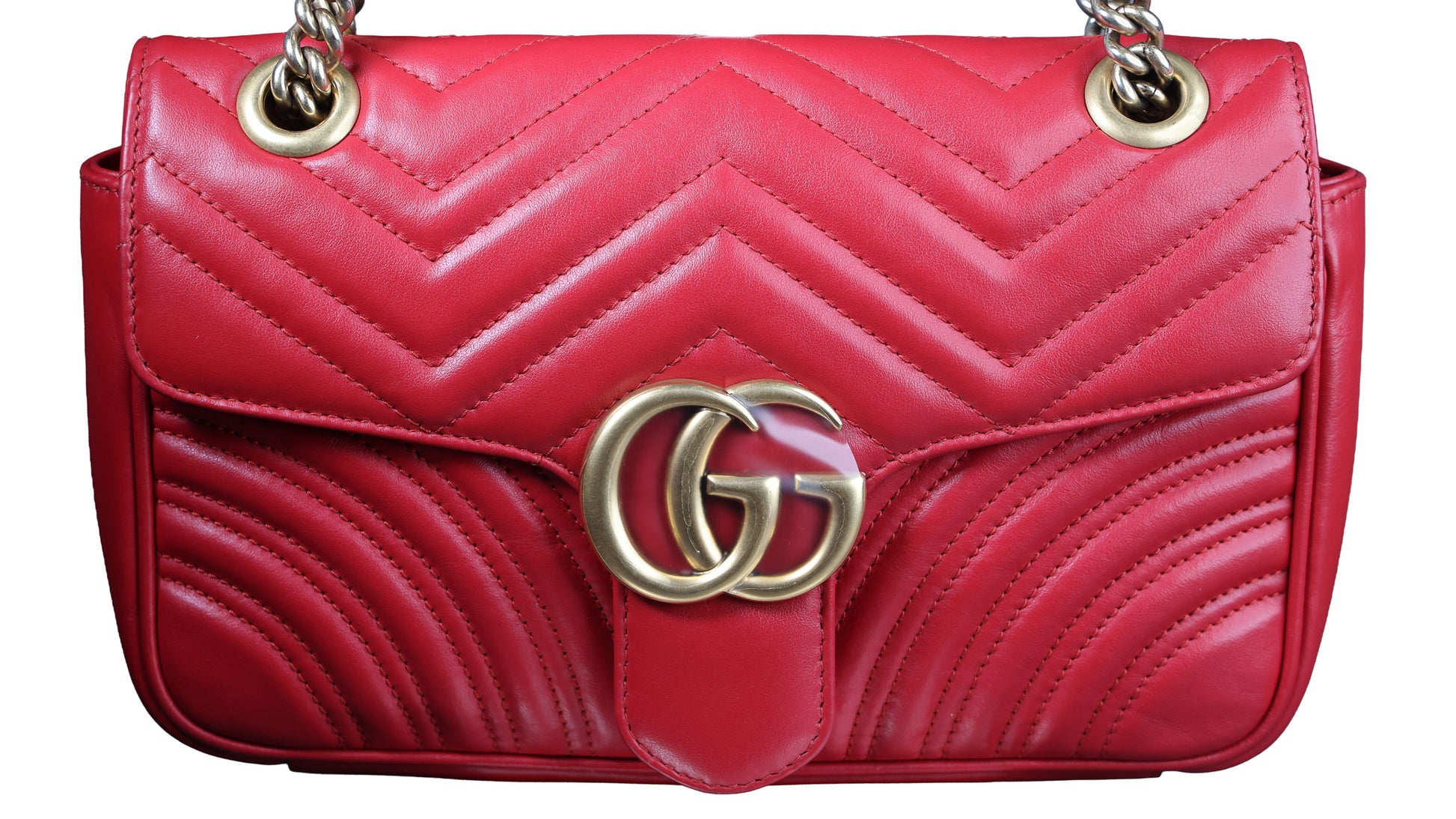Preowned GUCCI GG Marmont Medium Leather Shoulder Bag Red | Luxe Again Maison