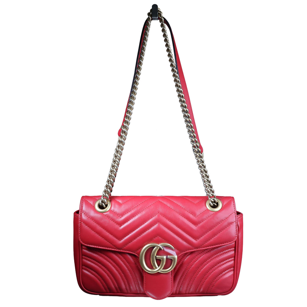 Preowned GUCCI GG Marmont Medium Leather Shoulder Bag Red | Luxe Again Maison