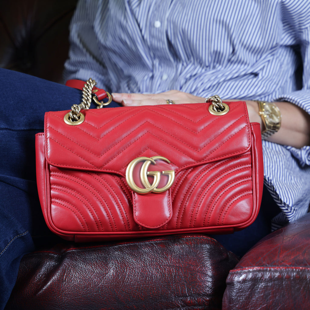 Preowned GUCCI GG Marmont Medium Leather Shoulder Bag Red | Luxe Again Maison