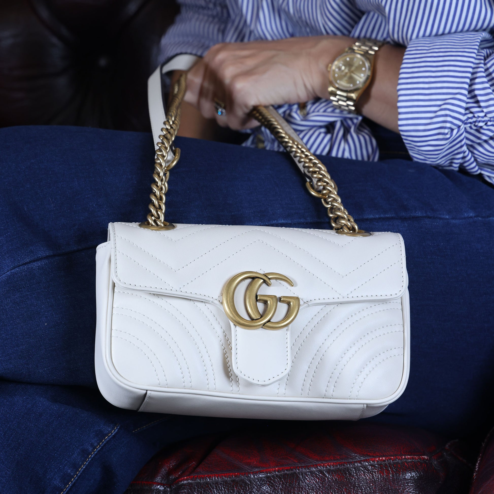 Preowned GUCCI GG Marmont Small Leather Shoulder Bag White | Luxe Again Maison