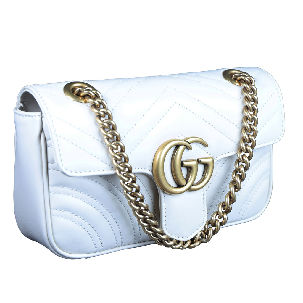 Preowned GUCCI GG Marmont Small Leather Shoulder Bag White | Luxe Again Maison
