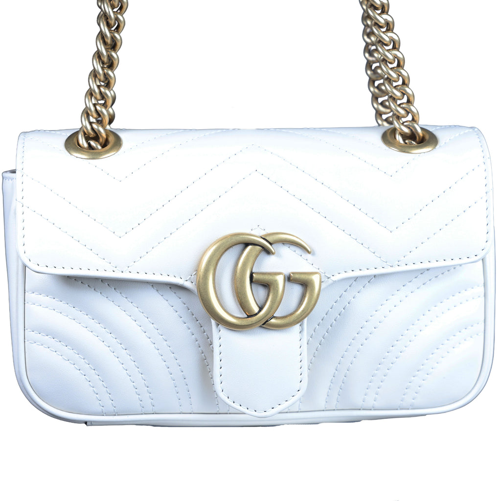 Preowned GUCCI GG Marmont Small Leather Shoulder Bag White | Luxe Again Maison