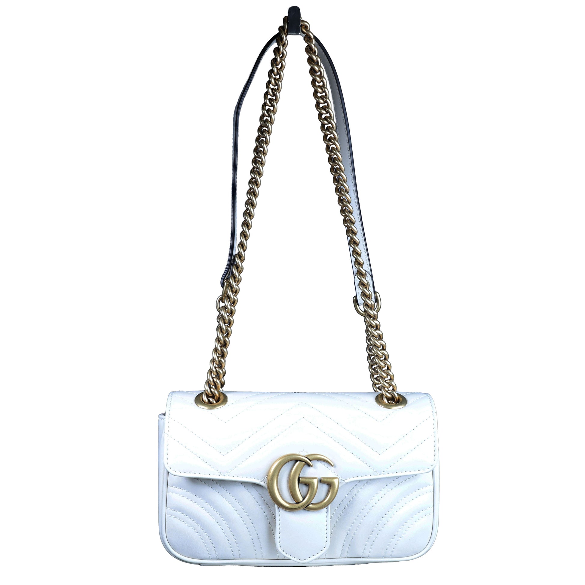 Preowned GUCCI GG Marmont Small Leather Shoulder Bag White | Luxe Again Maison