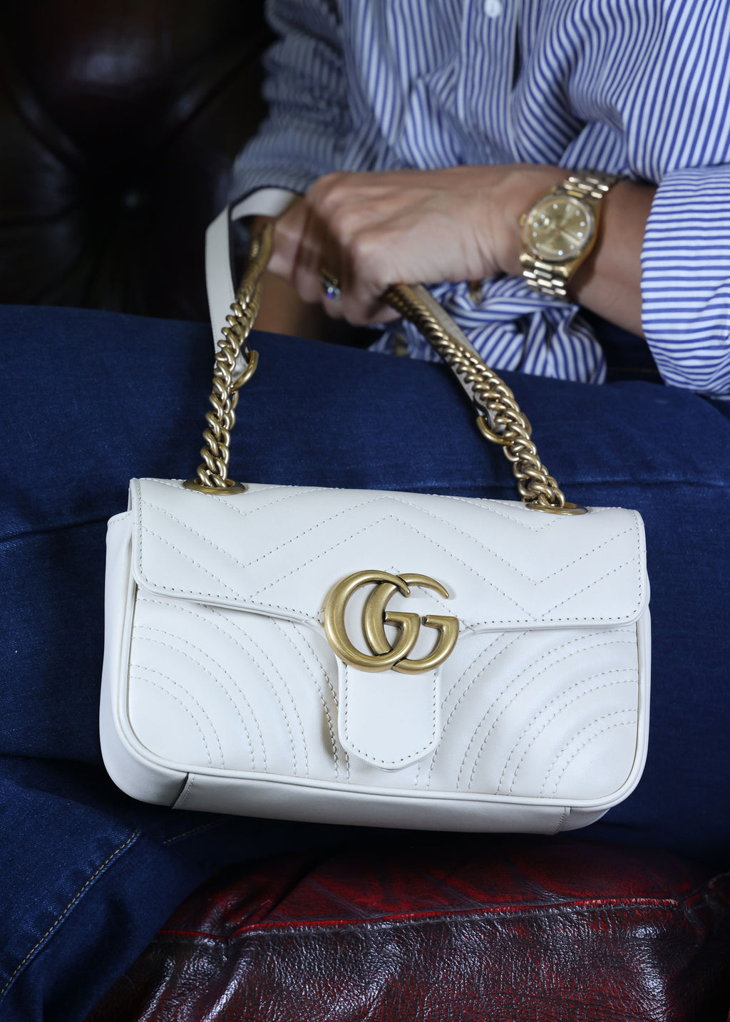 Preowned GUCCI GG Marmont Small Leather Shoulder Bag White | Luxe Again Maison