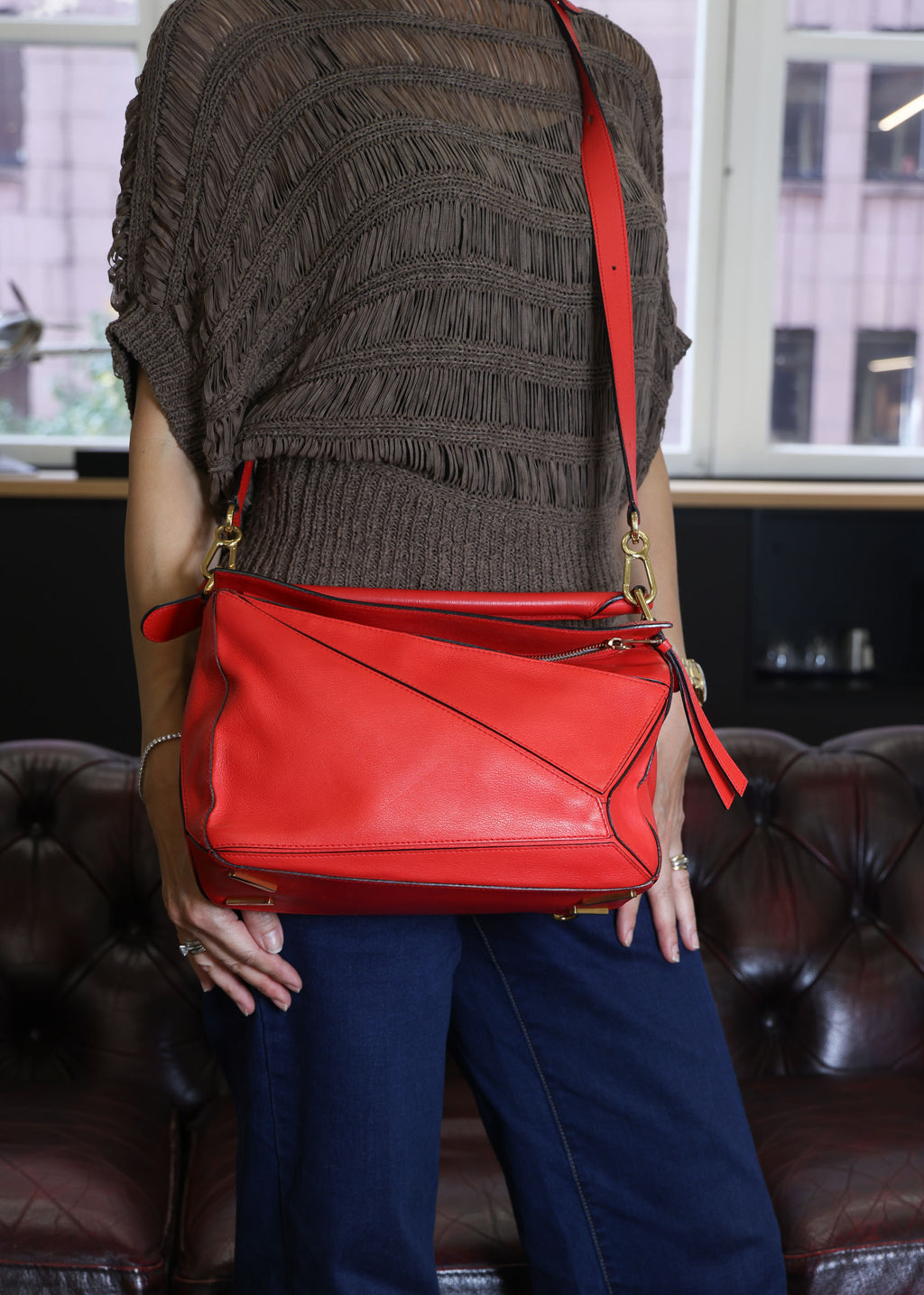 Preowned LOEWE Puzzle Large Leather Red 2 Way Bag | Luxe Again Maison