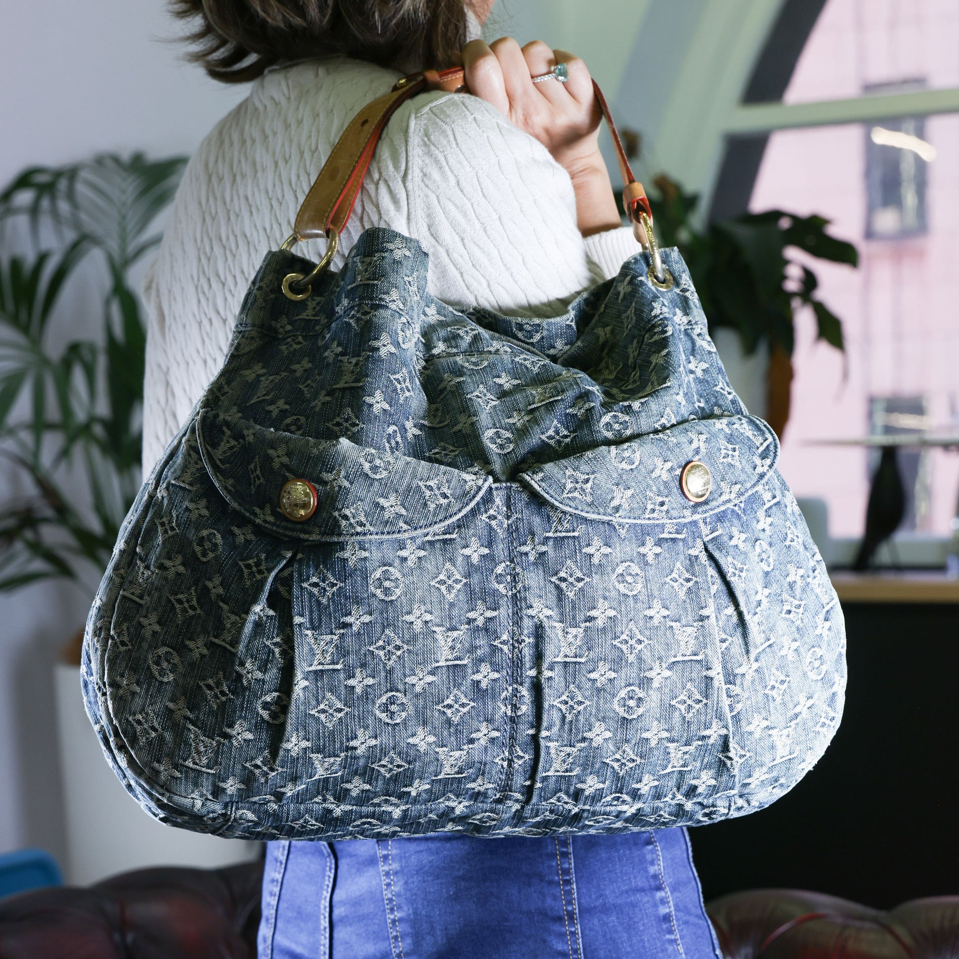 Preowned LOUIS VUITTON Denim Daily GM Monogram Navy Blue | Luxe Again Maison
