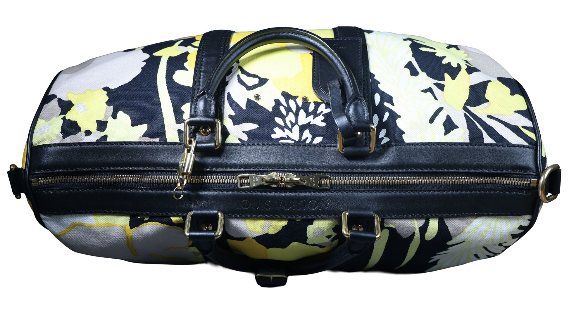 Preowned LOUIS VUITTON Floral Canwan Keepall Bandouliere 50 Canvas x Leather Black & Yellow | Luxe Again Maison
