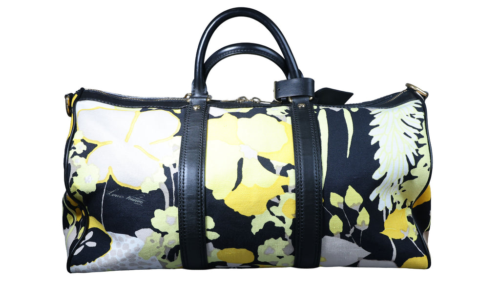 Preowned LOUIS VUITTON Floral Canwan Keepall Bandouliere 50 Canvas x Leather Black & Yellow | Luxe Again Maison