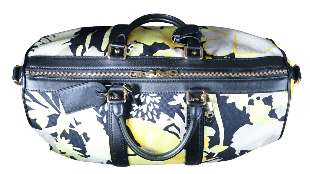 Preowned LOUIS VUITTON Floral Canwan Keepall Bandouliere 50 Canvas x Leather Black & Yellow | Luxe Again Maison