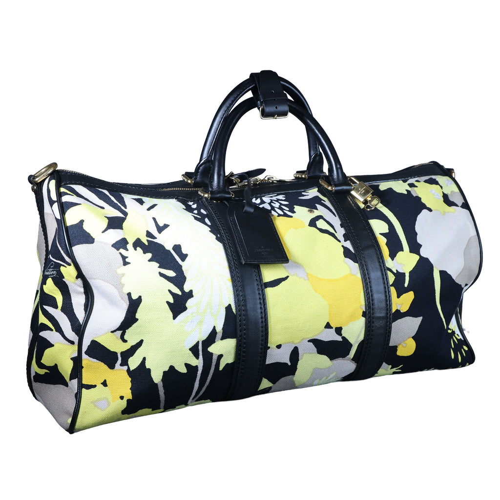 Preowned LOUIS VUITTON Floral Canwan Keepall Bandouliere 50 Canvas x Leather Black & Yellow | Luxe Again Maison