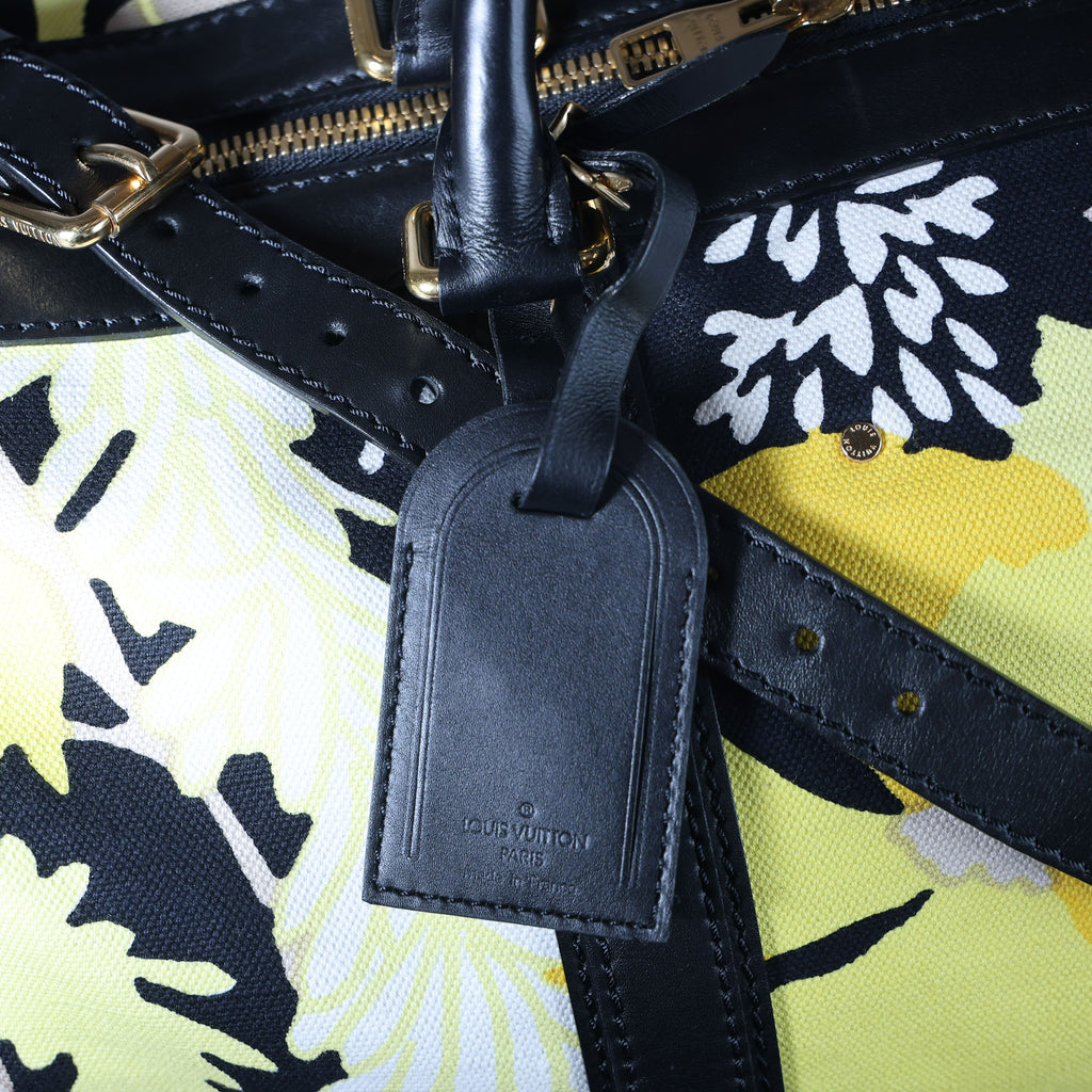 Preowned LOUIS VUITTON Floral Canwan Keepall Bandouliere 50 Canvas x Leather Black & Yellow | Luxe Again Maison
