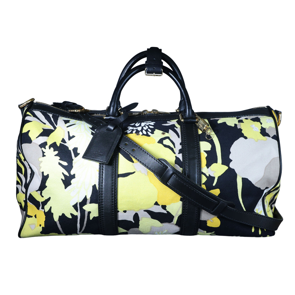 Preowned LOUIS VUITTON Floral Canwan Keepall Bandouliere 50 Canvas x Leather Black & Yellow | Luxe Again Maison