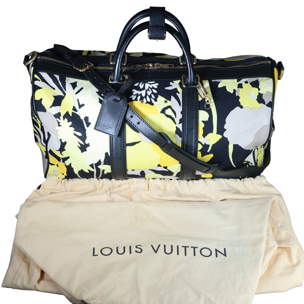 Preowned LOUIS VUITTON Floral Canwan Keepall Bandouliere 50 Canvas x Leather Black & Yellow | Luxe Again Maison