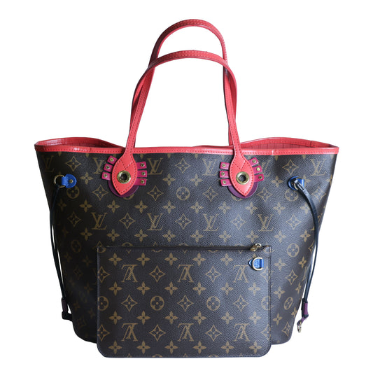 Preowned LOUIS VUITTON Monogram Totem Neverfull MM Brown & Flamingo Trim - Limited Edition | Luxe Again Maison