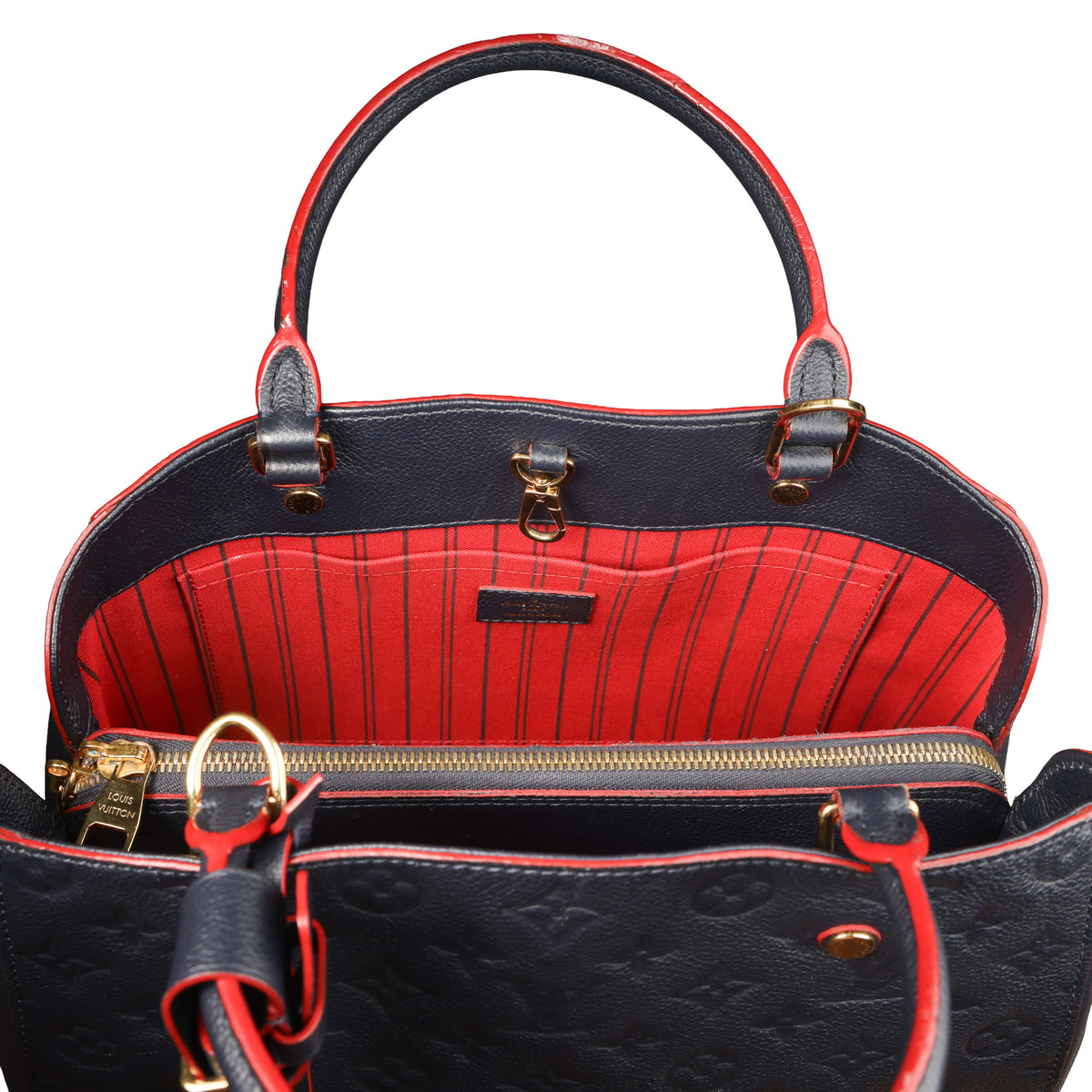 Preowned LOUIS VUITTON Montaigne MM Monogram Empreinte Leather Navy Blue | Luxe Again Maison