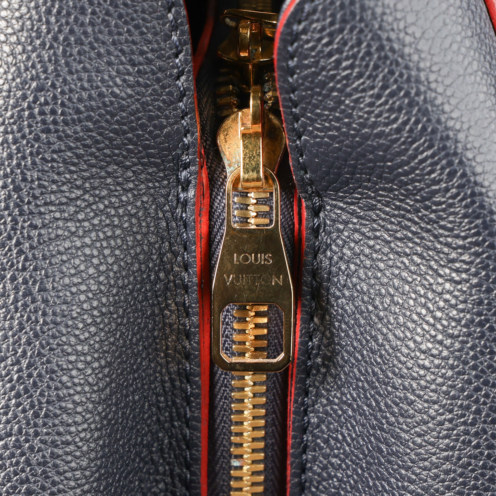Preowned LOUIS VUITTON Montaigne MM Monogram Empreinte Leather Navy Blue | Luxe Again Maison