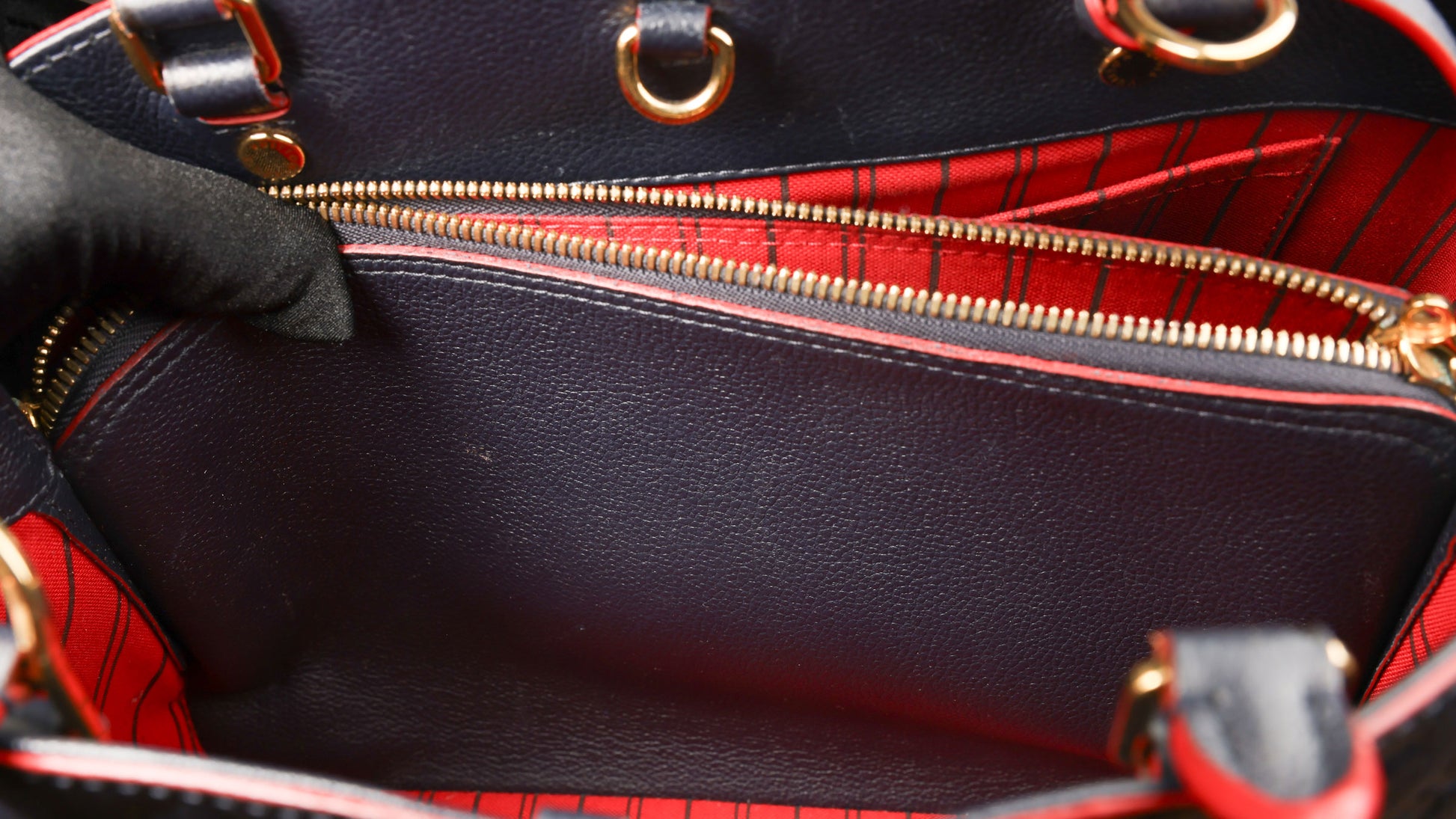 Preowned LOUIS VUITTON Montaigne MM Monogram Empreinte Leather Navy Blue | Luxe Again Maison