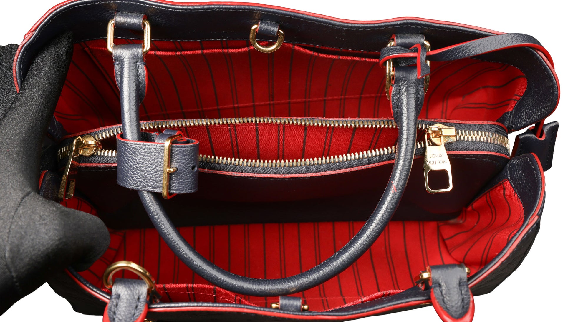 Preowned LOUIS VUITTON Montaigne MM Monogram Empreinte Leather Navy Blue | Luxe Again Maison