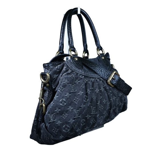 LOUIS VUITTON Neo Cabby MM Noir Monogram Denim Leather Top Handle Bag | Luxe Again Maison