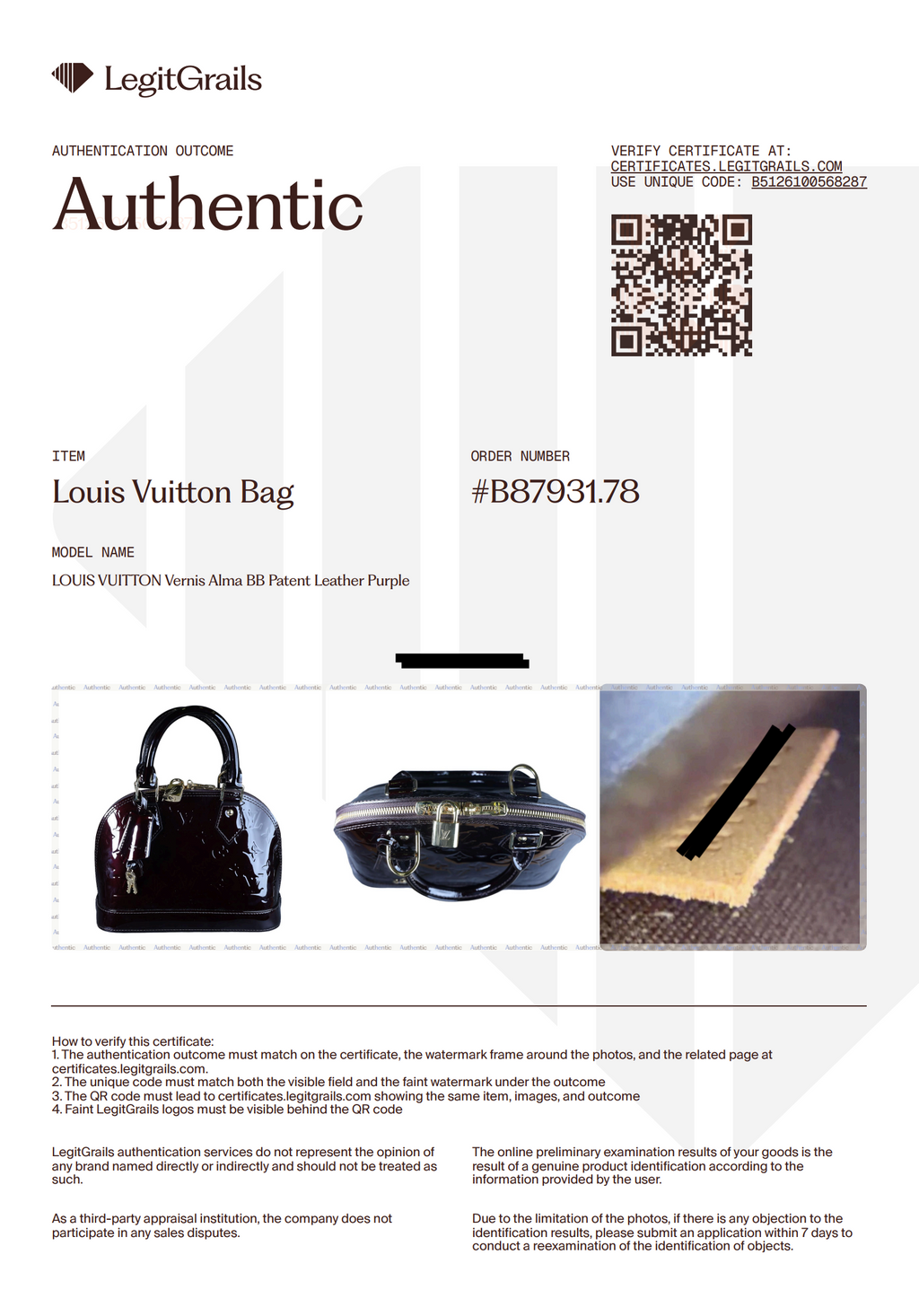Preowned LOUIS VUITTON Vernis Alma BB Patent Leather Purple  | Luxe Again Maison