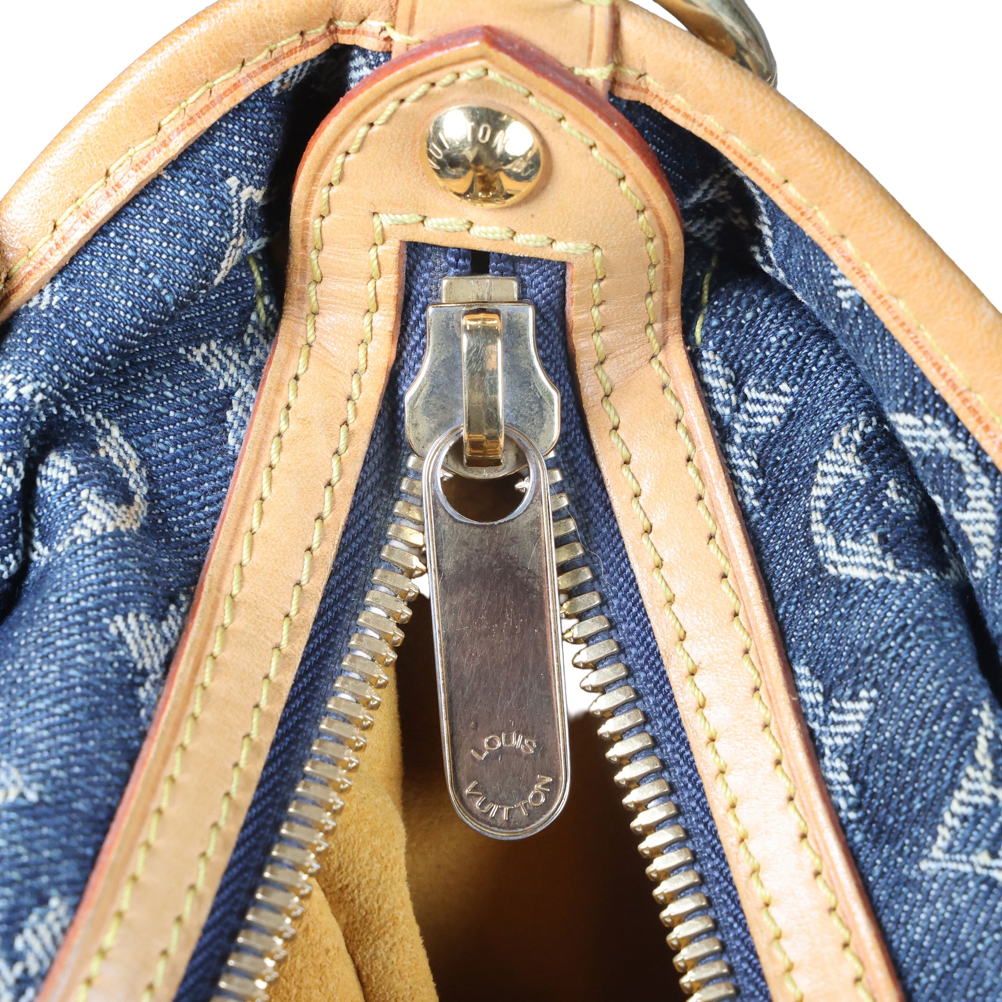 Preowned LOUIS VUITTON Vintage Denim Cabas Raye GM Monogram Blue w Charms | Luxe Again Maison