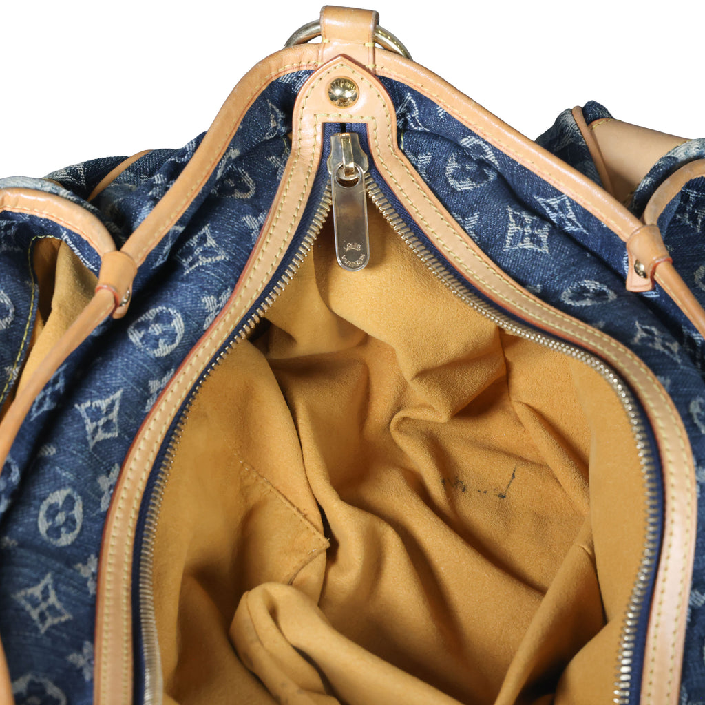 Preowned LOUIS VUITTON Vintage Denim Cabas Raye GM Monogram Blue w Charms | Luxe Again Maison
